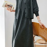 Exquisite Elegant Round Neck 3D Floral Knit Dress And Cardigan Two-Piece Set