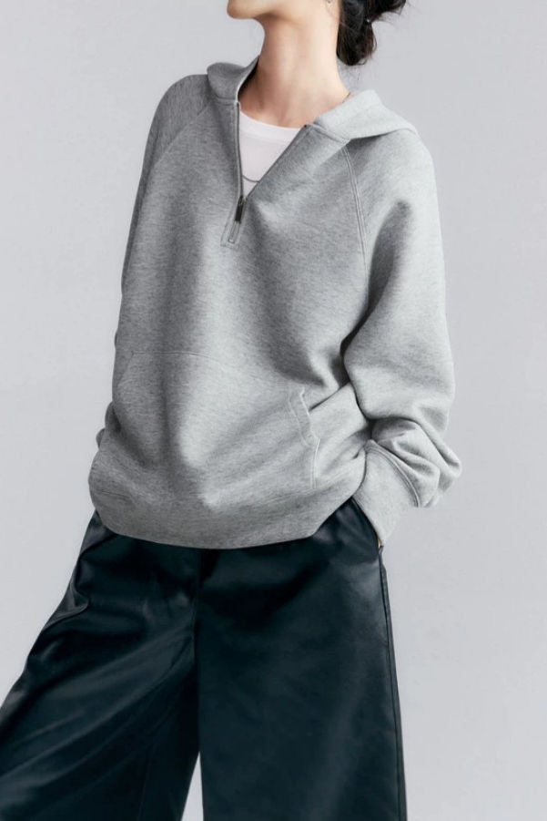 Casual Hooded Half Zip Long Sleeve Sweatshirt