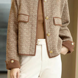 Elegant Color Contrast Round Neck Single Breasted Long Sleeve Outerwear