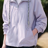 Casual Color Contrast Hooded Zipper Long Sleeve Coat