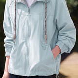 Casual Color Contrast Hooded Zipper Long Sleeve Coat
