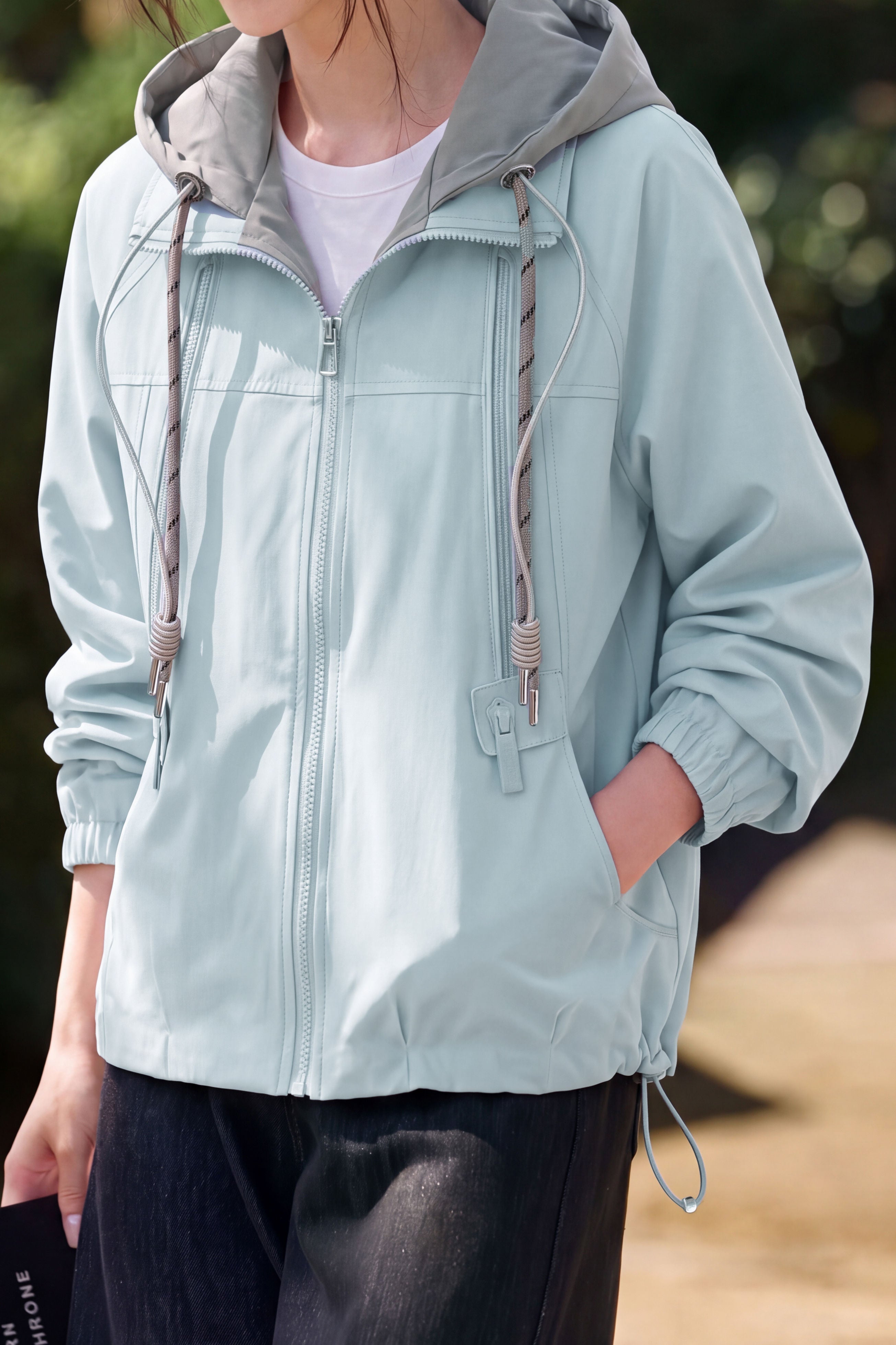 Casual Color Contrast Hooded Zipper Long Sleeve Coat