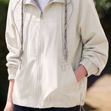 Casual Color Contrast Hooded Zipper Long Sleeve Coat