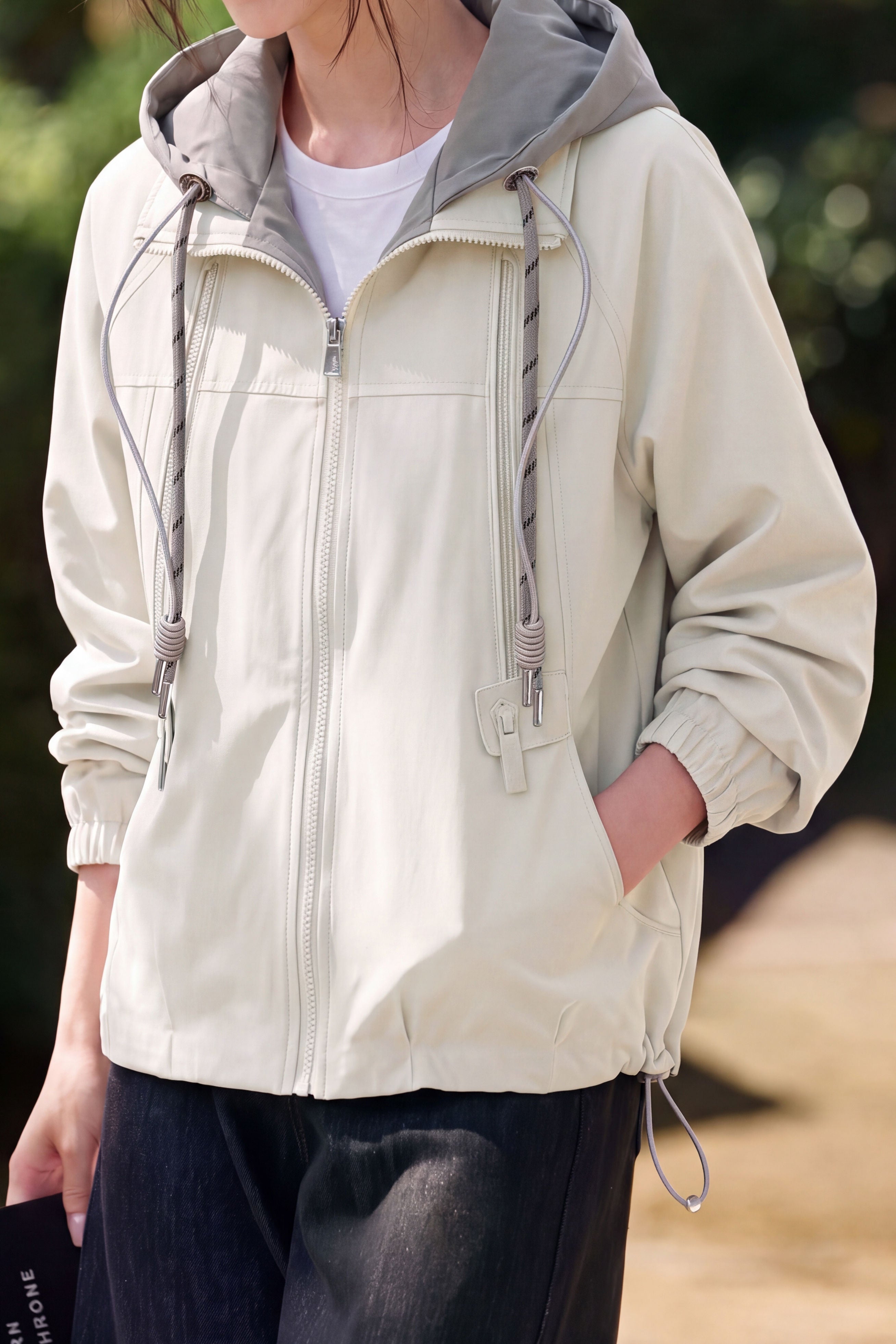 Casual Color Contrast Hooded Zipper Long Sleeve Coat