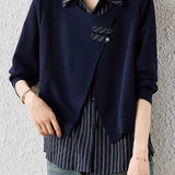 Casual Lapel Spliced Fake Two-Piece Long Sleeve Sweatshirt