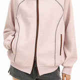 Casual Color Contrast Stitched Hooded Zipper Long Sleeve Coat