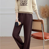 Casual Fake Lapel Printed Sweatshirt & High Waist Elastic Wide Leg Pants Set