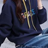 Casual Drawstring Letter Embroidered Hooded Sweatshirt