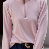 Casual Half Zip Finger Hole T-Shirt