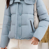 Gentle Elegant Lamb Fur Collar Zipper Long Sleeve Cotton Coat