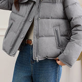 Gentle Elegant Lamb Fur Collar Zipper Long Sleeve Cotton Coat