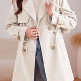 Elegant Lapel Drawstring Waist Mid-Length Trench Coat