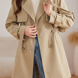 Elegant Lapel Drawstring Waist Mid-Length Trench Coat
