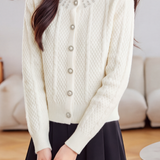 Exquisite Elegant Round Neck Rhinestone Long Sleeve Knit Cardigan