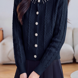 Exquisite Elegant Round Neck Rhinestone Long Sleeve Knit Cardigan