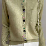 Elegant Round Neck Irregular Color Button Knit Cardigan