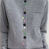 Elegant Round Neck Irregular Color Button Knit Cardigan