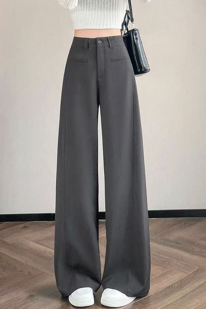 Casual High Waist Draping Straight Wide Leg Trousers