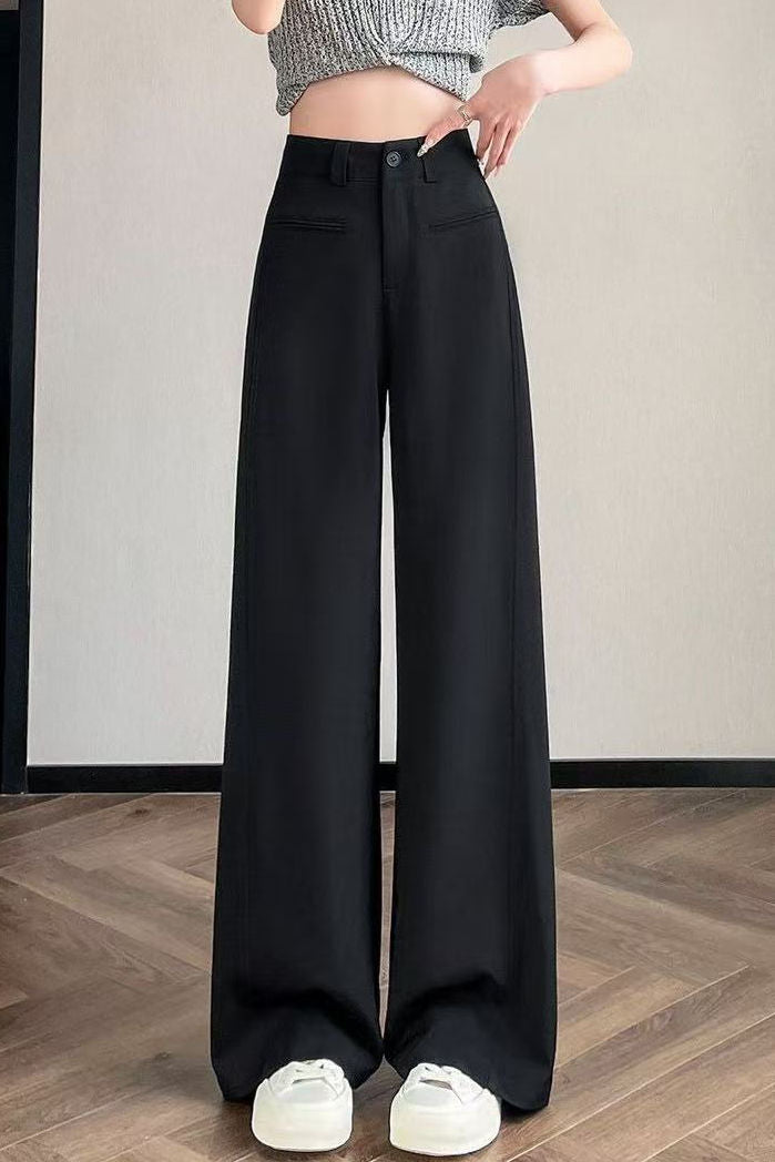Casual High Waist Draping Straight Wide Leg Trousers