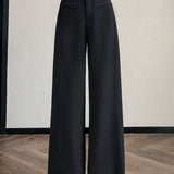 Casual High Waist Draping Straight Wide Leg Trousers