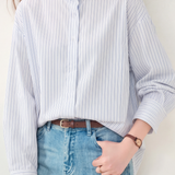 Casual Small Stand Collar Striped Long Sleeve Shirt