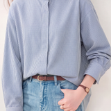 Casual Small Stand Collar Striped Long Sleeve Shirt