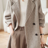 Elegant Lapel Herringbone Mid-Length Wool Coat