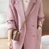 Elegant Lapel Herringbone Mid-Length Wool Coat