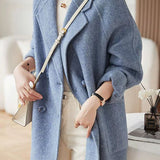Elegant Lapel Herringbone Mid-Length Wool Coat