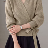 Elegant V-Neck Cross Tie Long Sleeve Knit Cardigan