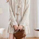 Exquisite Round Neck Sweater & A-Line Knit Midi Skirt Set