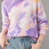 Casual Mock Neck Tie‑Dye Print Long Sleeve Knit Sweater