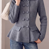 Exquisite Elegant Lapel Double‑Breasted Long Sleeve Knit Cardigan