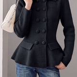 Exquisite Elegant Lapel Double‑Breasted Long Sleeve Knit Cardigan
