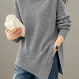 Elegant High Neck Drop Shoulder Irregular Long Sleeve Knit Sweater