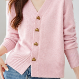 Gentle Elegant V‑Neck Heart Button Long Sleeve Knit Cardigan