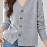 Gentle Elegant V‑Neck Heart Button Long Sleeve Knit Cardigan