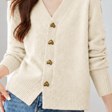 Gentle Elegant V‑Neck Heart Button Long Sleeve Knit Cardigan