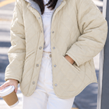 Casual Round Neck Diamond Quilted Detachable Hood Cotton Coat