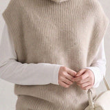 French Elegant High Neck Sleeveless Knit Vest