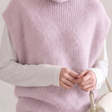 French Elegant High Neck Sleeveless Knit Vest