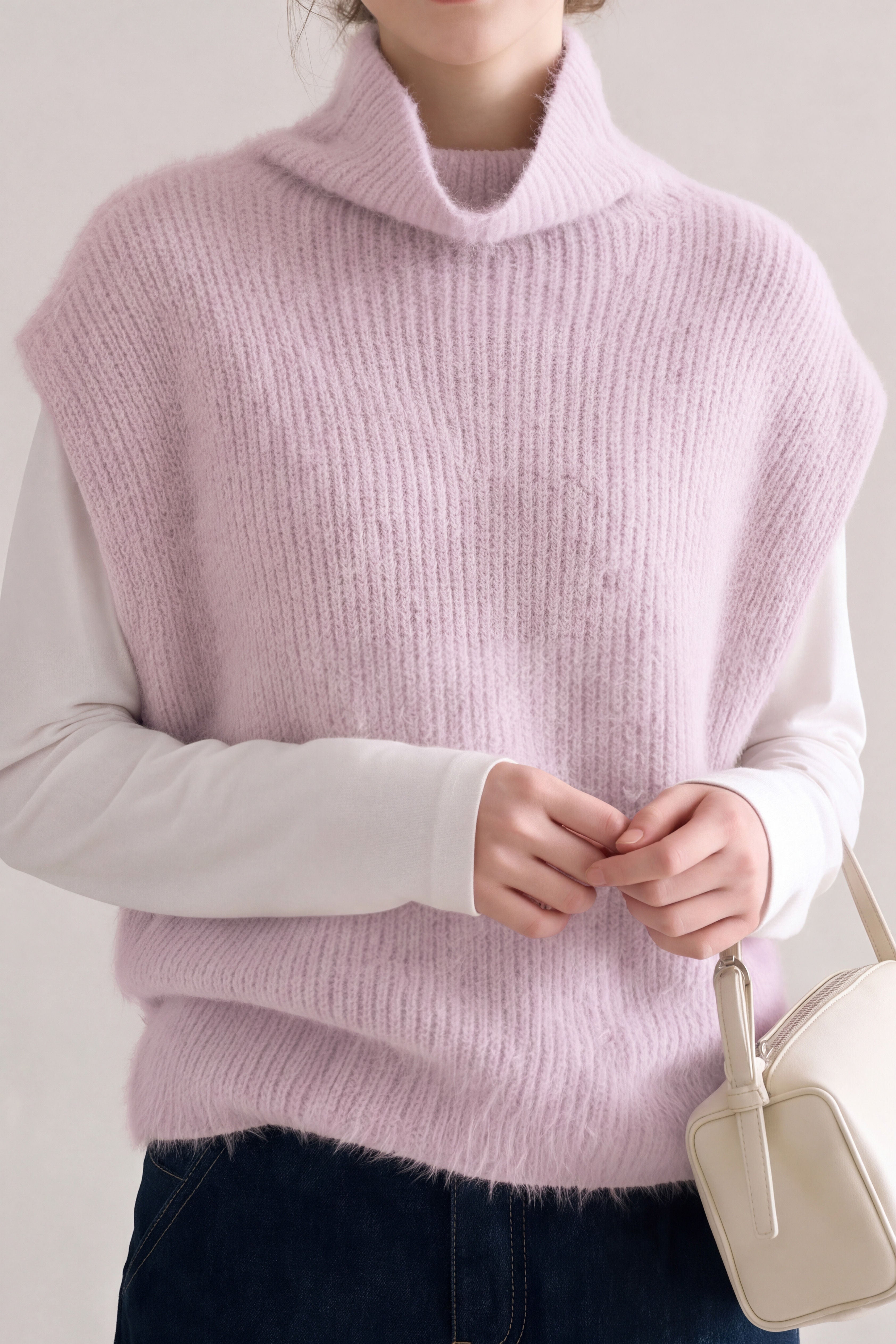 French Elegant High Neck Sleeveless Knit Vest