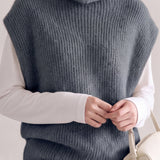 French Elegant High Neck Sleeveless Knit Vest