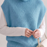 French Elegant High Neck Sleeveless Knit Vest