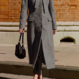 Casual Solid Color Cashmere Tie‑Neck Coat