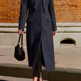 Casual Solid Color Cashmere Tie‑Neck Coat