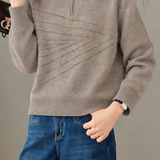 Casual Half‑Zip Stand Collar 3D Texture Knit Sweater