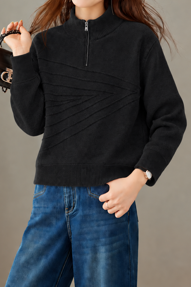 Casual Half‑Zip Stand Collar 3D Texture Knit Sweater