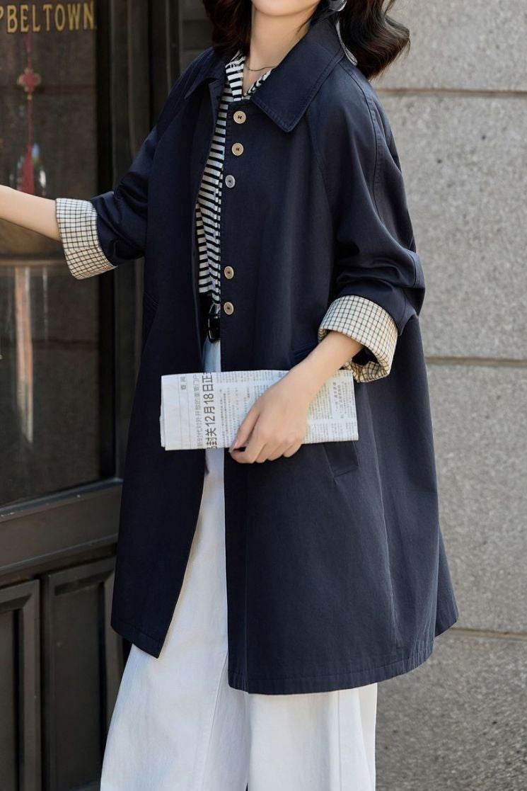Casual Lapel Single‑Breasted Long Sleeve Trench Coat