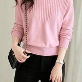 Elegant Off-Shoulder Ribbed Batwing Sleeve Knit Top